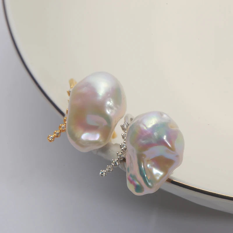 Natural Fresh Water Pearl Ring S925 Silver Adjustable Ring Zircon Inlaid Jewellery for Woman.