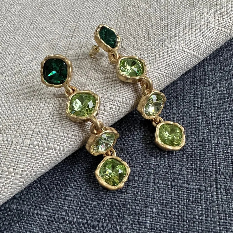 Fashion Jewellery Full Zircon Inlaid Colorful Glass Geometric Stud Earrings Elegant Accessory.
