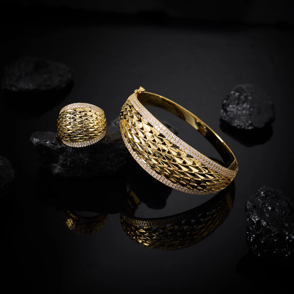 Bangle Set For Women Cubic Zircon Bangle Ring Wide Bracelet Jewellery.