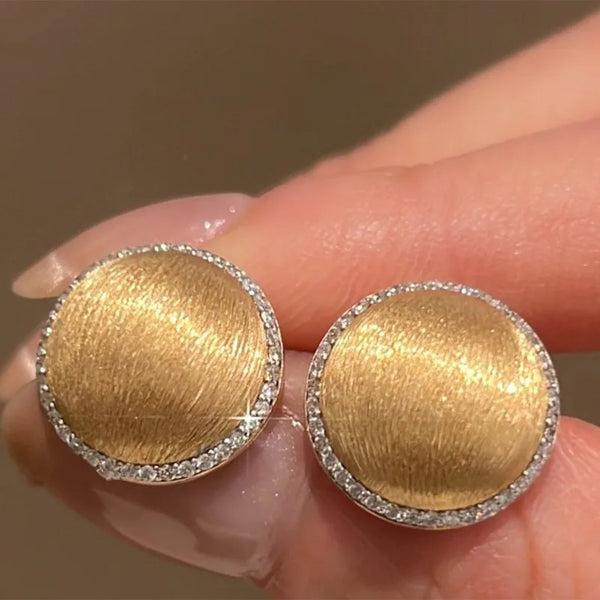 Classic high-end wire drawing inlaid diamond round earrings jewellery. Alternate View