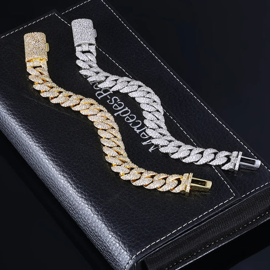 ESKEEM New 14mm Irregular Cubic Zirconia Cuban Link Bracelet for Men Hip Hop Jewelry Iced Out Diamond Bubble Chain Fine Gift