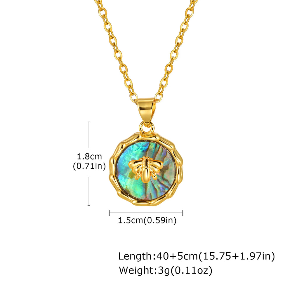 Waterproof Necklace , Nature Abalone Shell Heart Square Round Shape Pendant Statement.