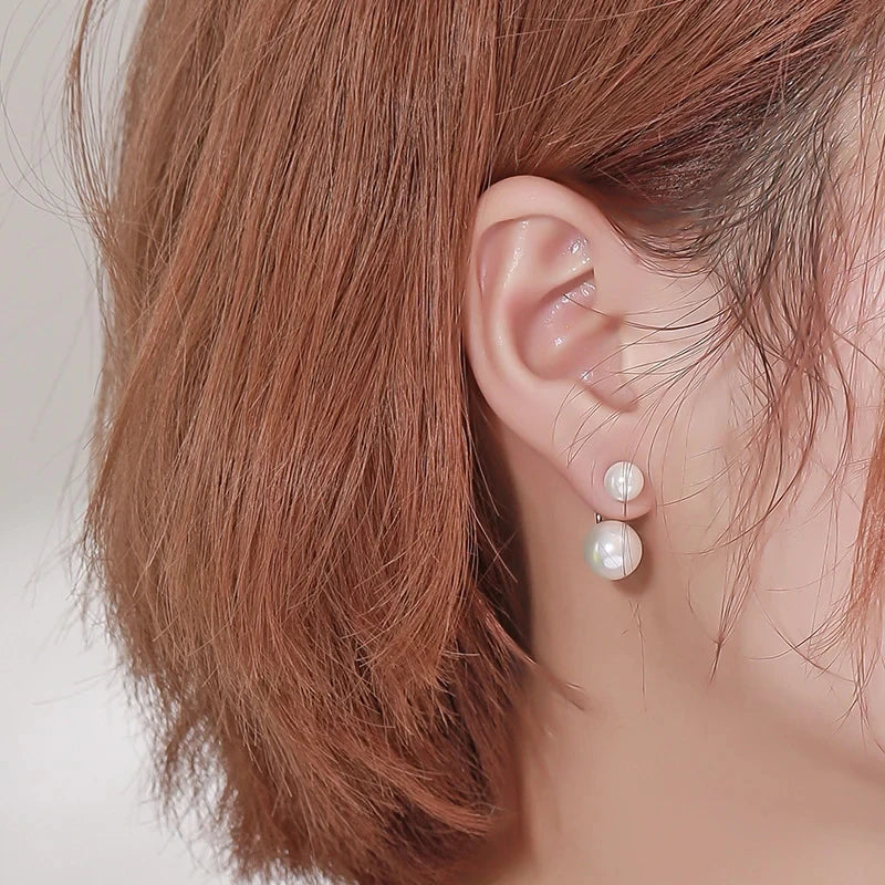 Double Imitation Pearl Earrings Creative Design Fashion Versatile Earring Jewellery.