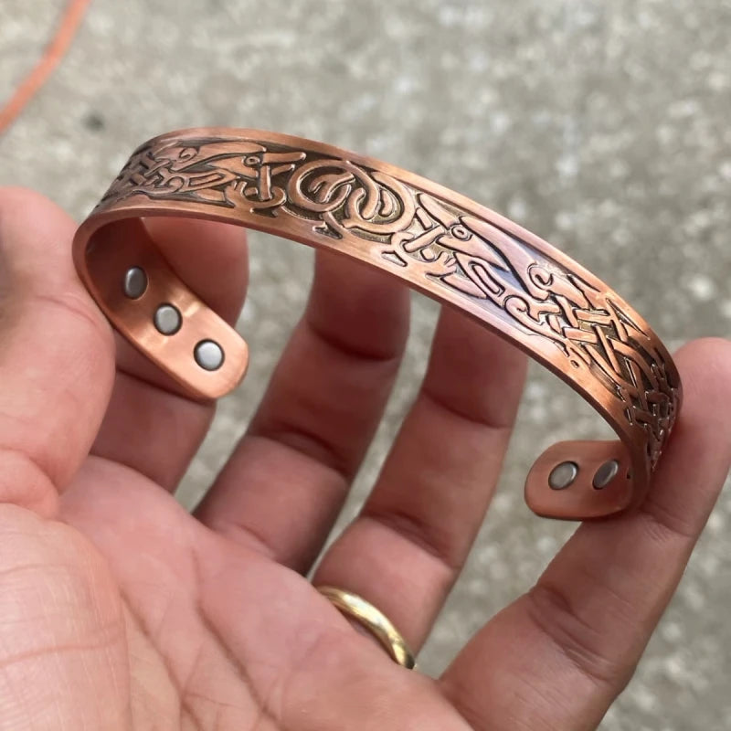 Copper Plating Retro Simple Double Ring Pattern Magnetic Energy Ring Bracelet Gift Set.
