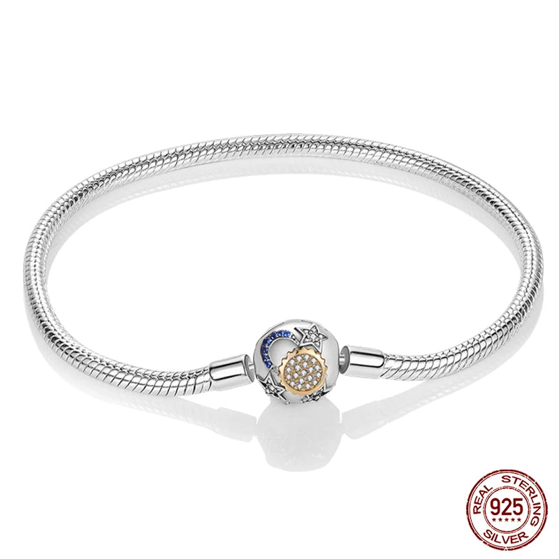 Bracelet Silver 925 Original Star Moon Sun Four Leaf Clover Green Zircon Bracelets Jewellery.