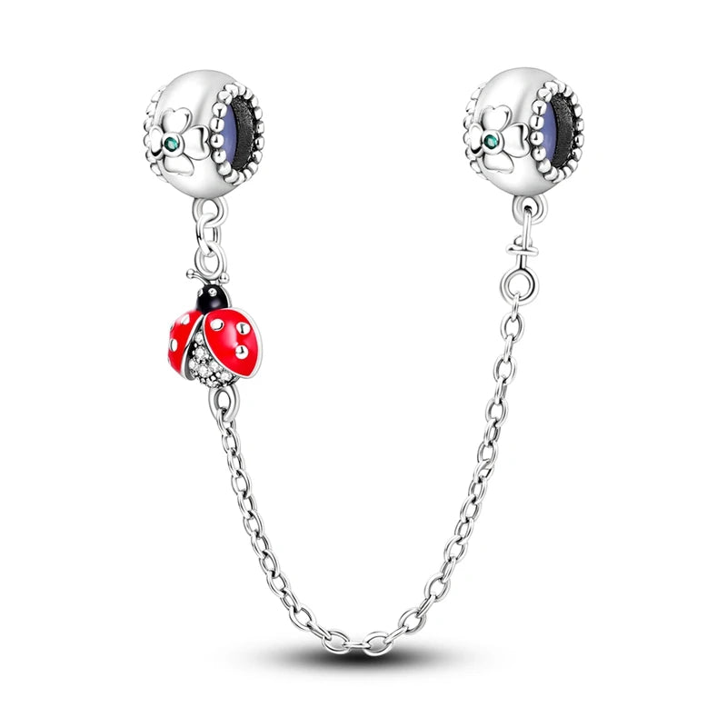 Safety Chain Fit Original 925 Sterling Silver Beads Moon Star Butterfly Heart shaped Jewellery Gift.