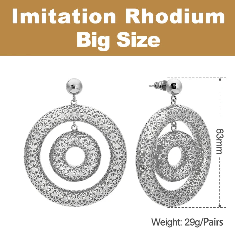 Bicyclic Ring Hollowed Out Drop Earrings For Women Brass Gold Color Earrings.