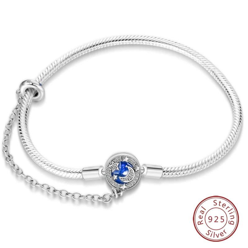 Bracelet Silver 925 Original Star Moon Sun Four Leaf Clover Green Zircon Bracelets Jewellery.