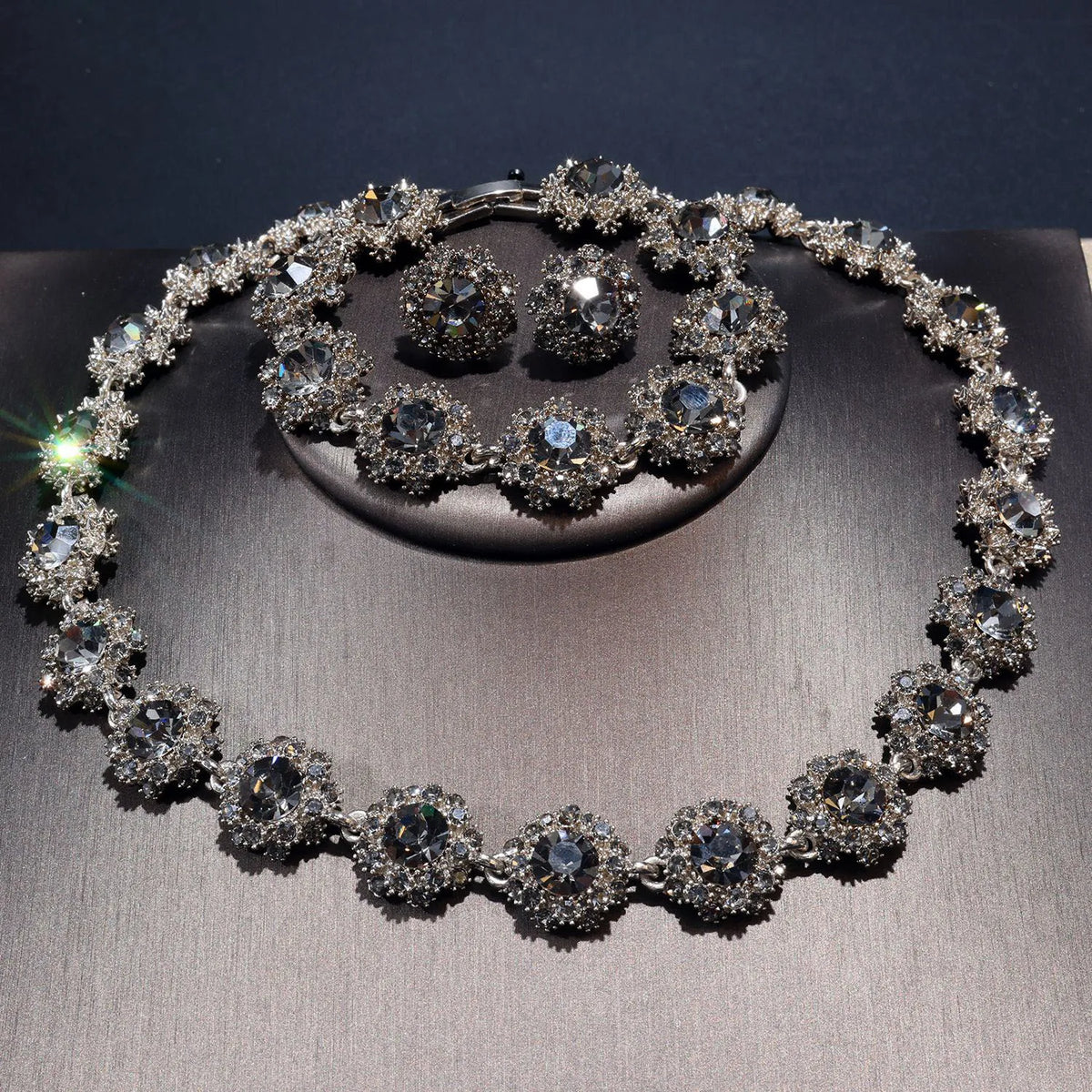 Shiny Fine Black Jewelry Necklace Earrings Bracelet Women's jewellery set.