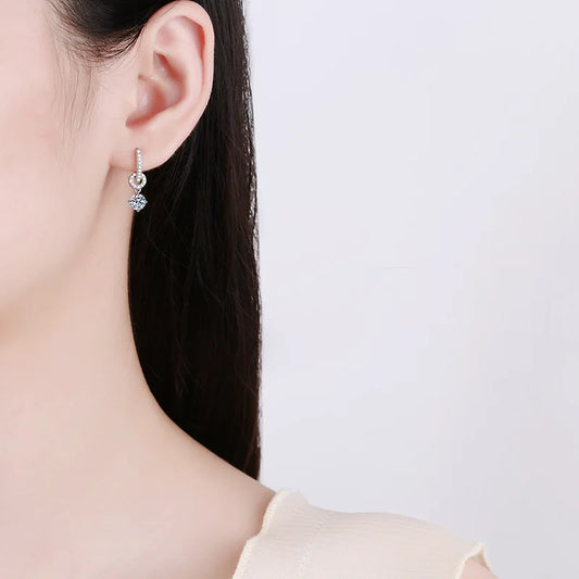 18K platinum diamond earrings double wear moissanite earrings platinum full diamond 50 points.