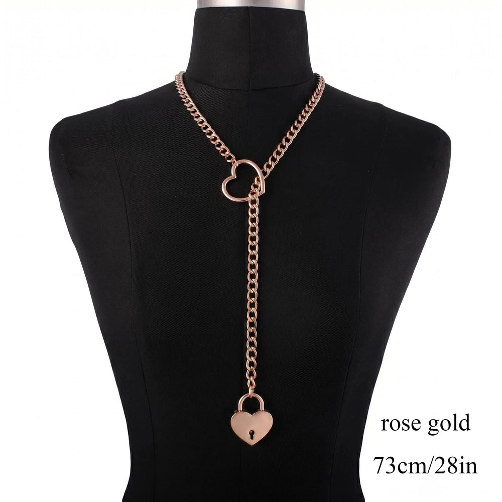 Heart Lock Slip Chain Necklace Love Chains Padlock Necklace.