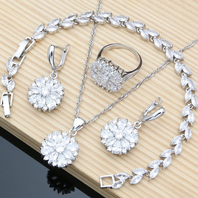925 Sterling Silver Jewelry Multicolor Stones Cubic Zirconia Jewelry Sets.