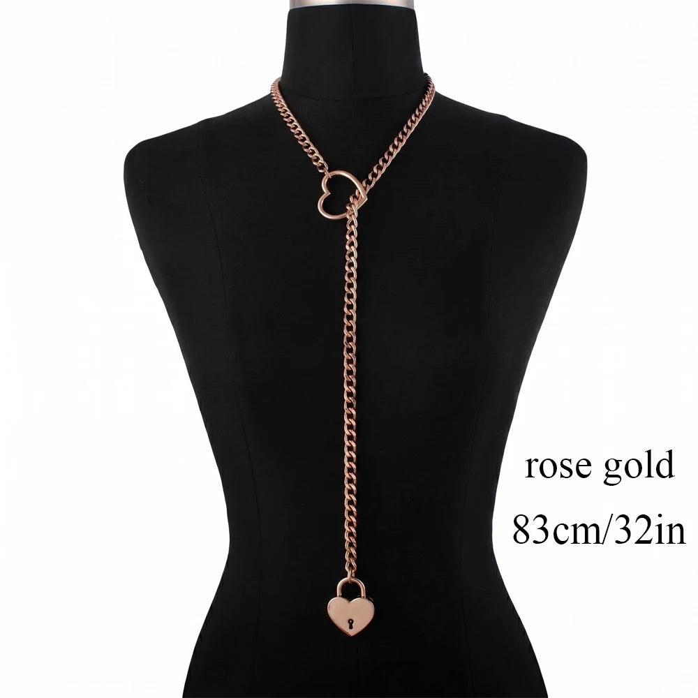 Heart Lock Slip Chain Necklace Love Chains Padlock Necklace.