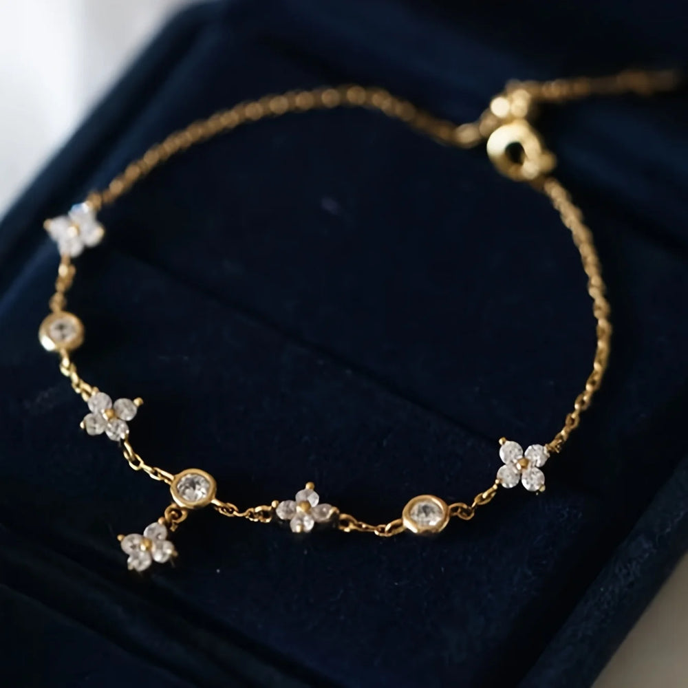 925 Sterling Silver Clover Design Ankle Bracelet Dainty Charm Chain Anklet Adjustable Flower Foot Jewellery.