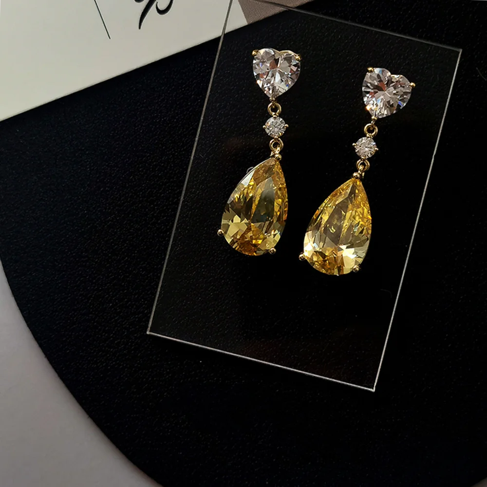 Drop Earrings with Bright Yellow Crystal Accessories Exquisite Jewellery Gift.