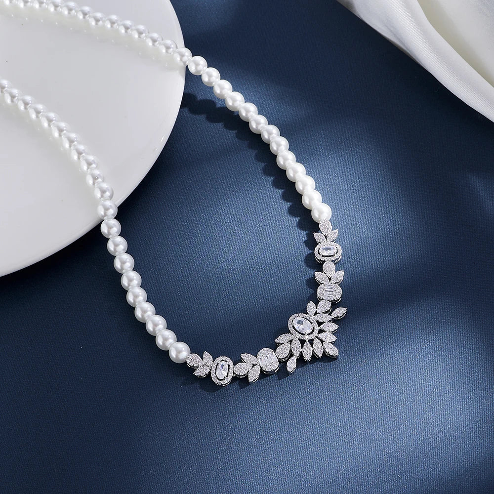 Pearl Jewelry Sets Cubic Zirconia Set Full Jewellery Accessory.