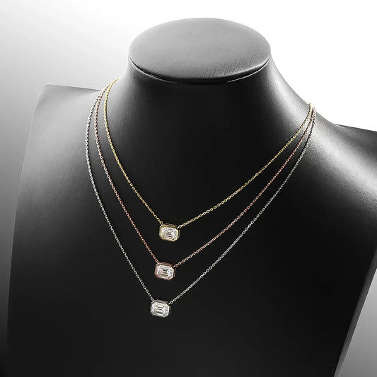 6*8mm 2cttw Emerald Moissanite Necklace D VVS1 Diamond S925 Sterling Silver 18K Gold Plated Pendant Necklace.