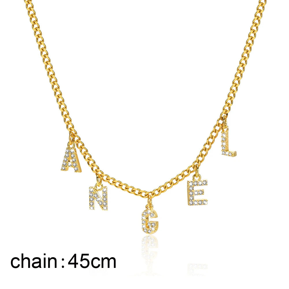 Personalized Initial Name Necklace Stainless Steel Alphabet Letter Pendant ,Initial Collar Statement Gift.