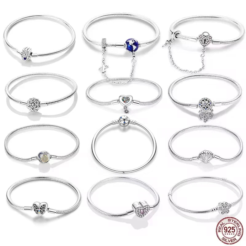 Bracelet Silver 925 Original Star Moon Sun Four Leaf Clover Green Zircon Bracelets Jewellery.