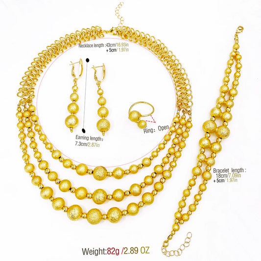 Elegant Gold Color Bead Jewelry Set for Women Matching Necklace Bracelet Earrings Ring for Daily Wear Fashion Accessory Gift