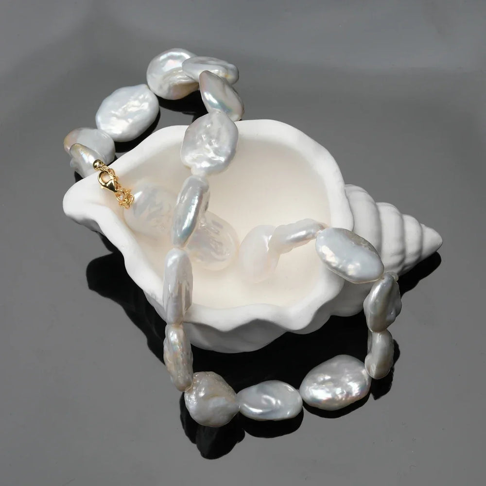 100% Natural Freshwater Bright White Irregular Square Pearl Necklace S925 Pure Silver.