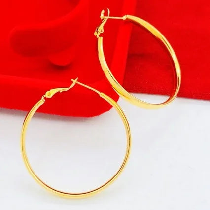 18K Gold Earrings 3cm in Diameter, Exuding Simple, Fashionable and High - end Temperament