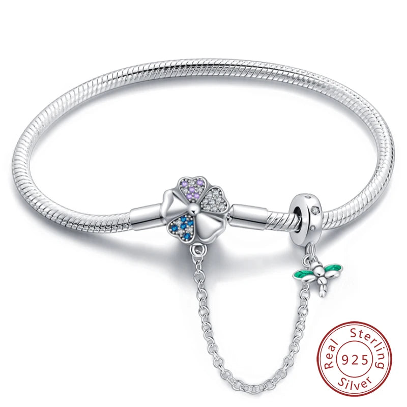 Bracelet Silver 925 Original Star Moon Sun Four Leaf Clover Green Zircon Bracelets Jewellery.