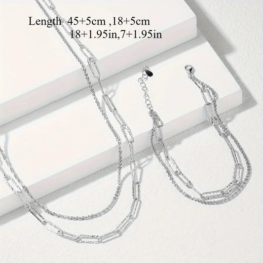 2pcs Lovely 925 Sterling Silver Necklace Bracelet Jewelry Set
