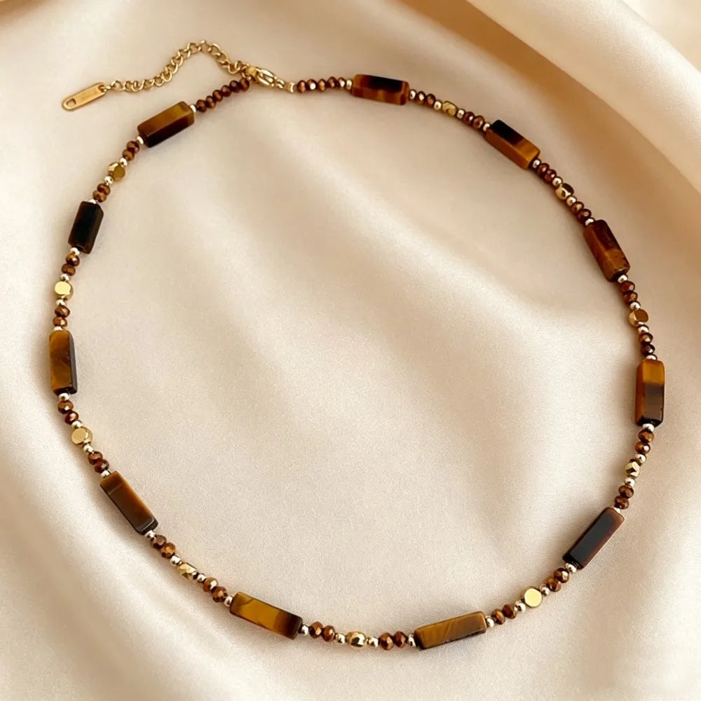 Retro Temperament Layered Stone Pendant Necklace For Women Stainless Steel Collarbone Chain necklaces.