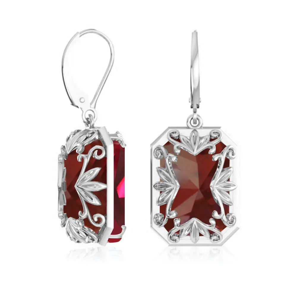925 Sterling Sliver Earrings Vintage Ruby Gemstone Lever Back Drop Earring Handmade Jewellery Designers.
