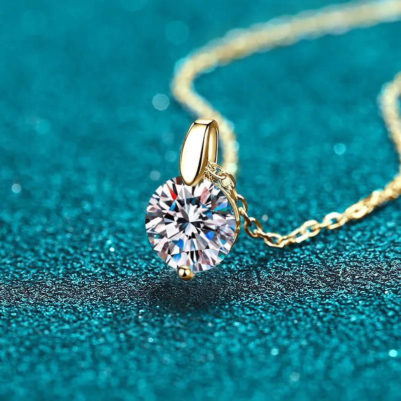 2CT 1CT D Color Real Moissanite Pendant Necklace S925 Silver Chain 14K Yellow Plated Necklaces Jewellery.