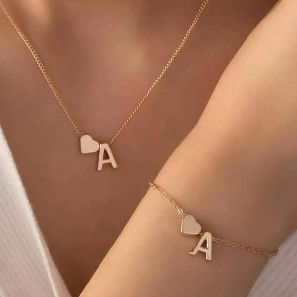 Tiny Heart Dainty Necklace Gold Silver Color 26 Letters Pendant Bracelets Jewelry Gift Alternate View