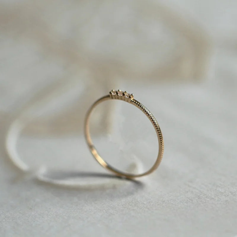  S925 Sterling Silver Plated 14K Gold Sparkling Three Zircon Rings for Women Exquisite Jewellery.