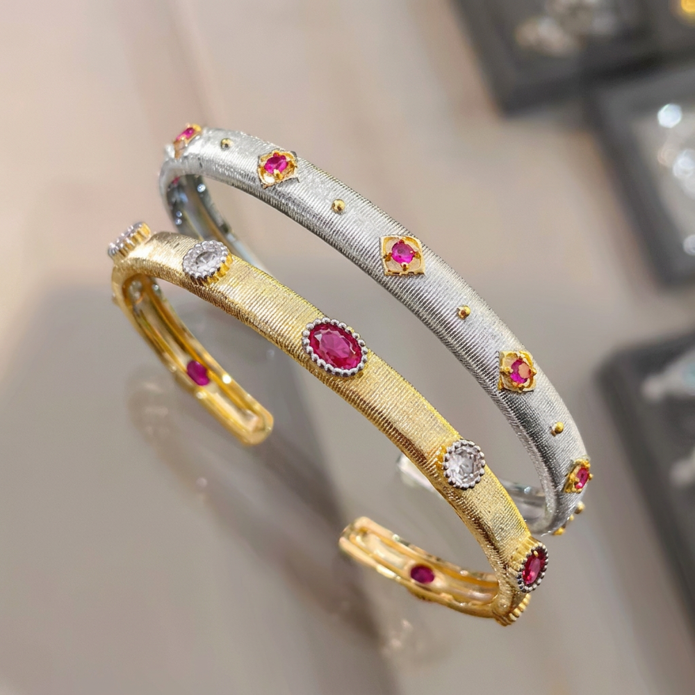 18K Gold Plated Luxury Bracelet and Ring Exquisite Cuff Bangle Antique Jewelry