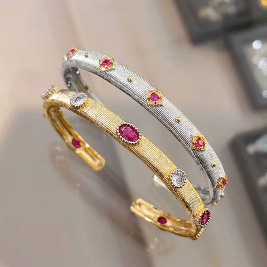 18K Gold Plated Luxury Bracelet and Ring Exquisite Cuff Bangle Antique Jewelry