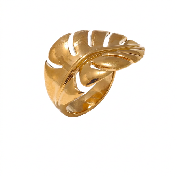 Stainless Steel Metal Leaf gold plating (PVD) Open Ring. Rust Proof Water Resistant. Alternate View