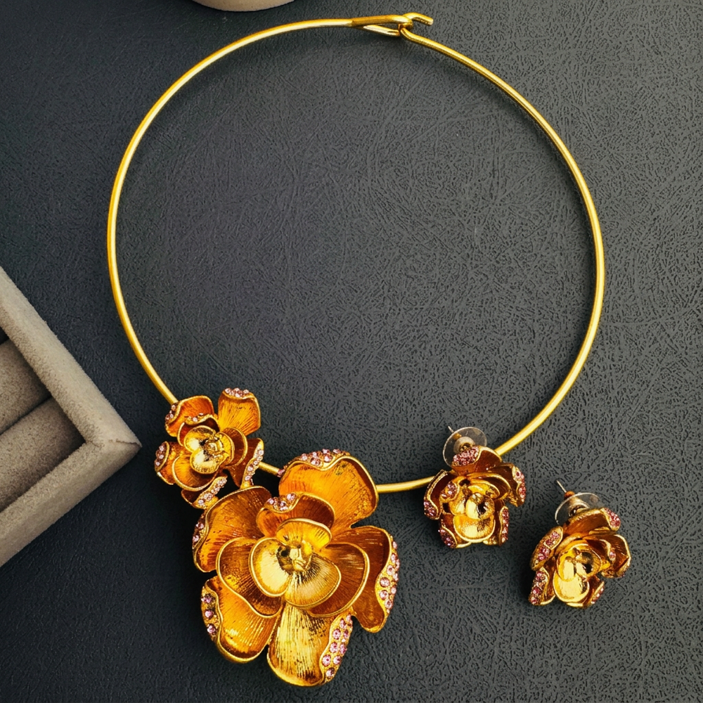 Gold necklace and earrings without text