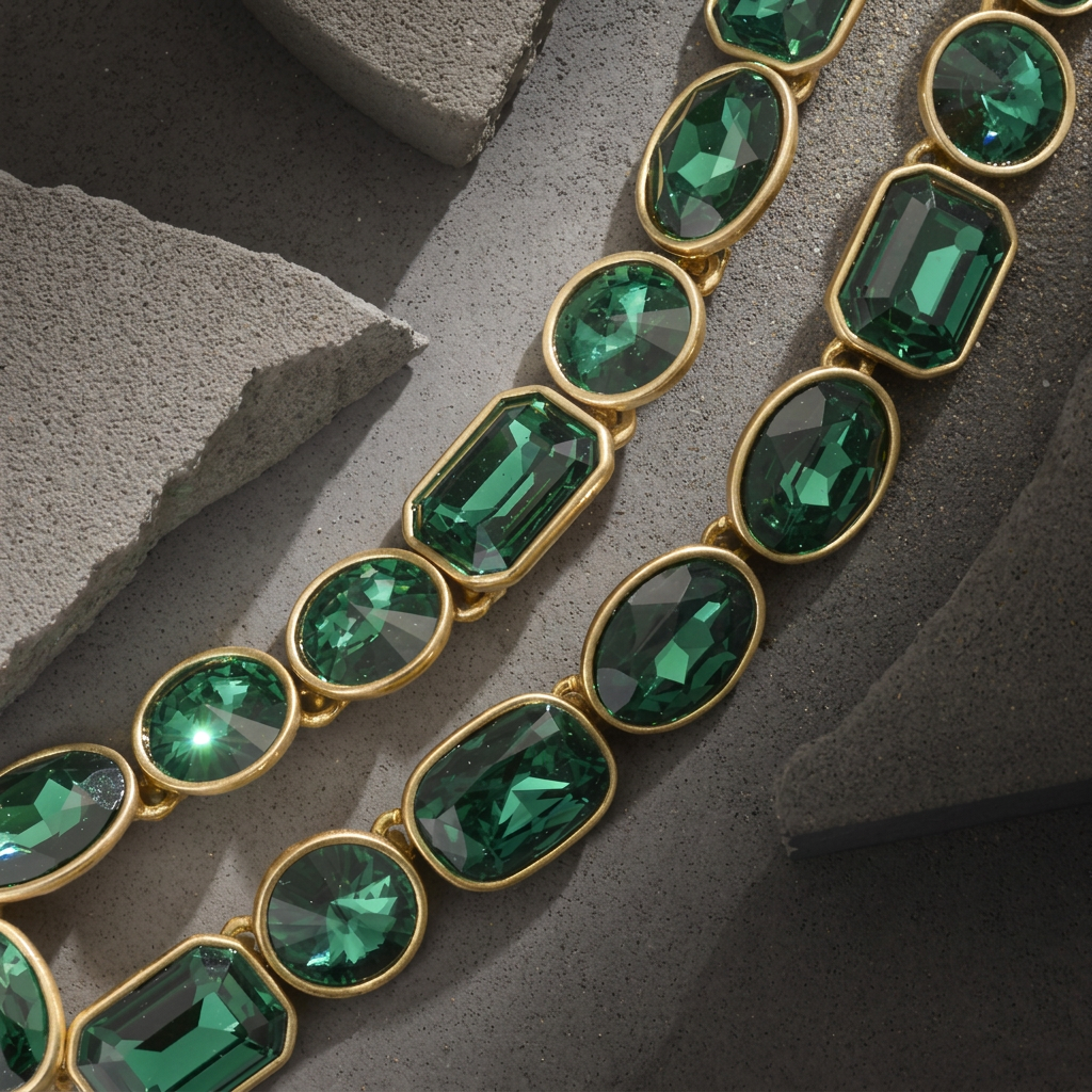 Green necklace with text removed