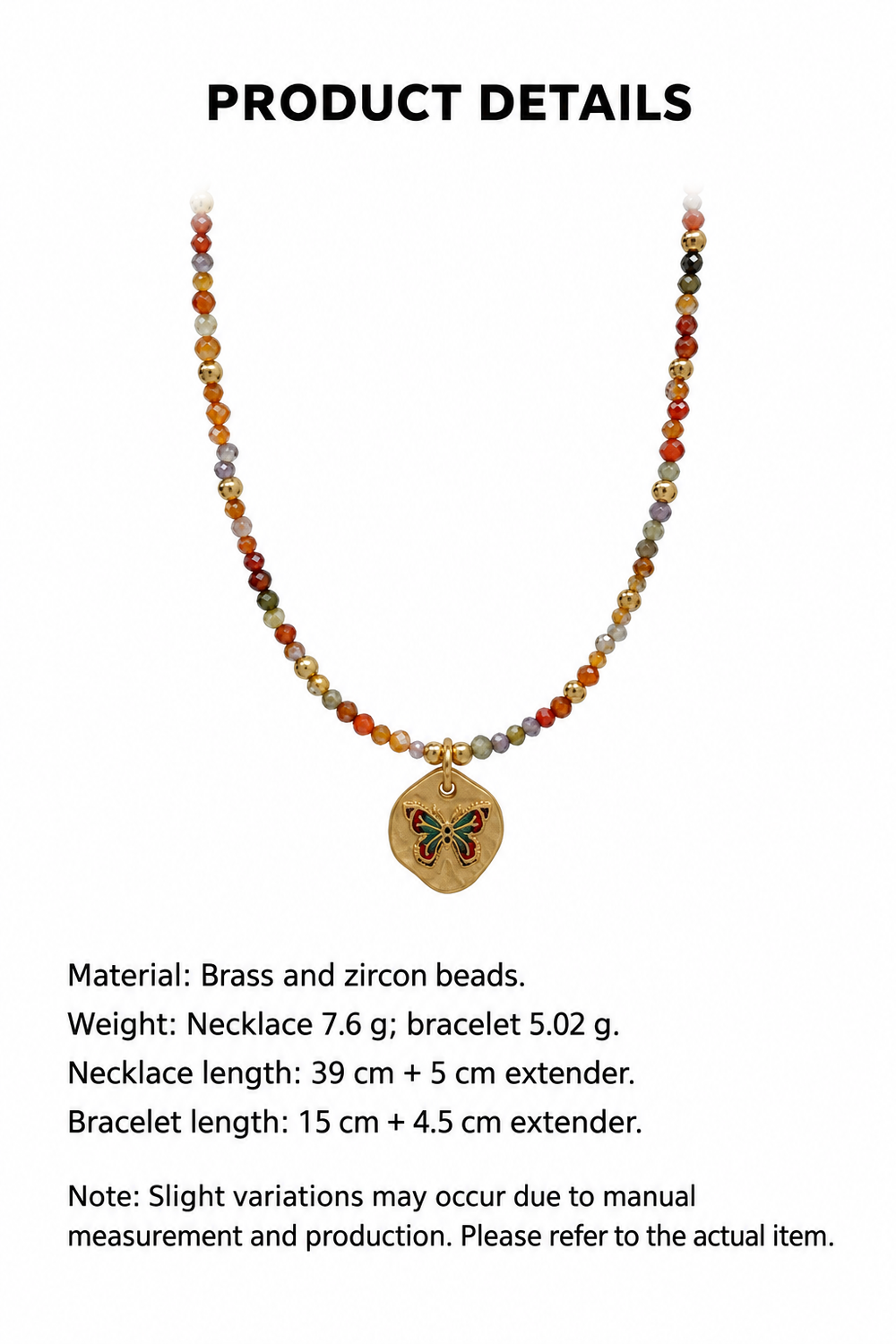 Fashionable and Simple Colorful Butterfly Zircon Beaded Necklace Light Luxury High-End Clavicle Chain.