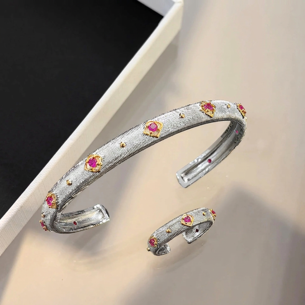 Silver bracelet and ring, text-removal edit