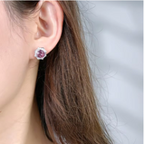 Millennium Purple Pink Flower 925 Silver Earrings Inlaid with High Carbon Diamond Light Luxury