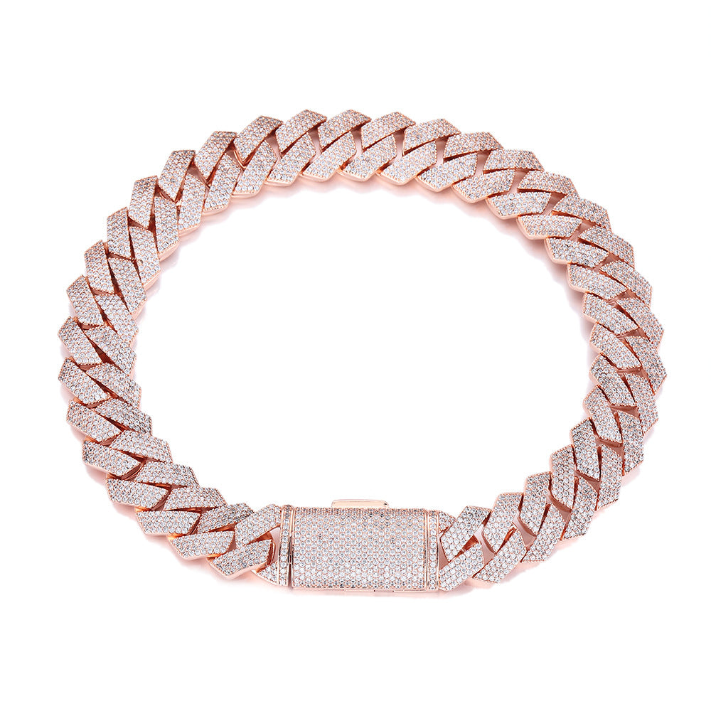 Men's Cuban Chain Zircon Necklace and Bracelet jewellery set.
