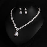 European and American dinner style necklace all copper clip zircon necklace earrings suit super flash can not drop drill