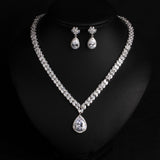 European and American dinner style necklace all copper clip zircon necklace earrings suit super flash can not drop drill