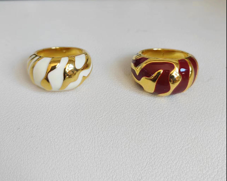 Gold-Plated Copper Enamel Bracelet and Ring, Niche Splicing  Version High-End Fashion