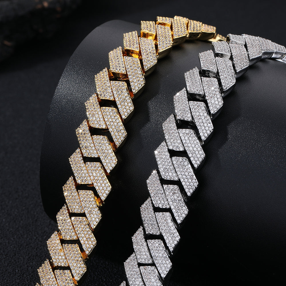 Men's Cuban Chain Zircon Necklace and Bracelet jewellery set.