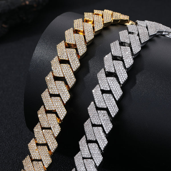 Men's Cuban Chain Zircon Necklace and Bracelet jewellery set.