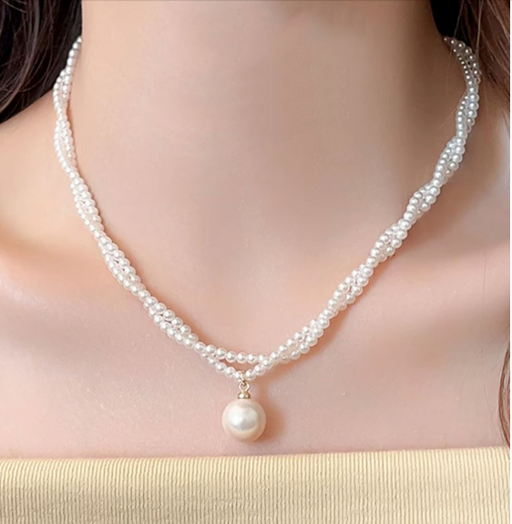 Water Drop-Shaped Double-Layer Pearl Necklace Versatile Temperament Style Collarbone.