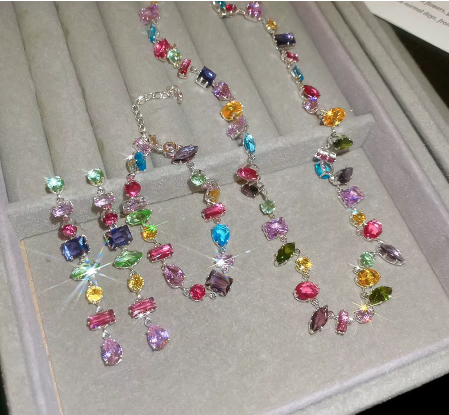 18K Gold Plated New Luxury Colorful Crystal Zircon Necklace Fashion Jewellery.