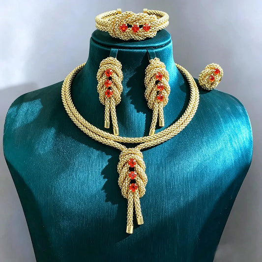 Trendy Jewelry Set for Women Hip Hop Necklace Bracelet Earrings Dubai Gold Plated Fashion Personalized Jewellery for Party Gifts